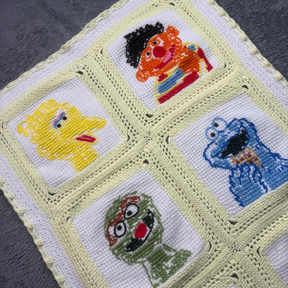 Vintage Handmade Sesame Street Crochet Baby Blanket - Picture 4 of 5
